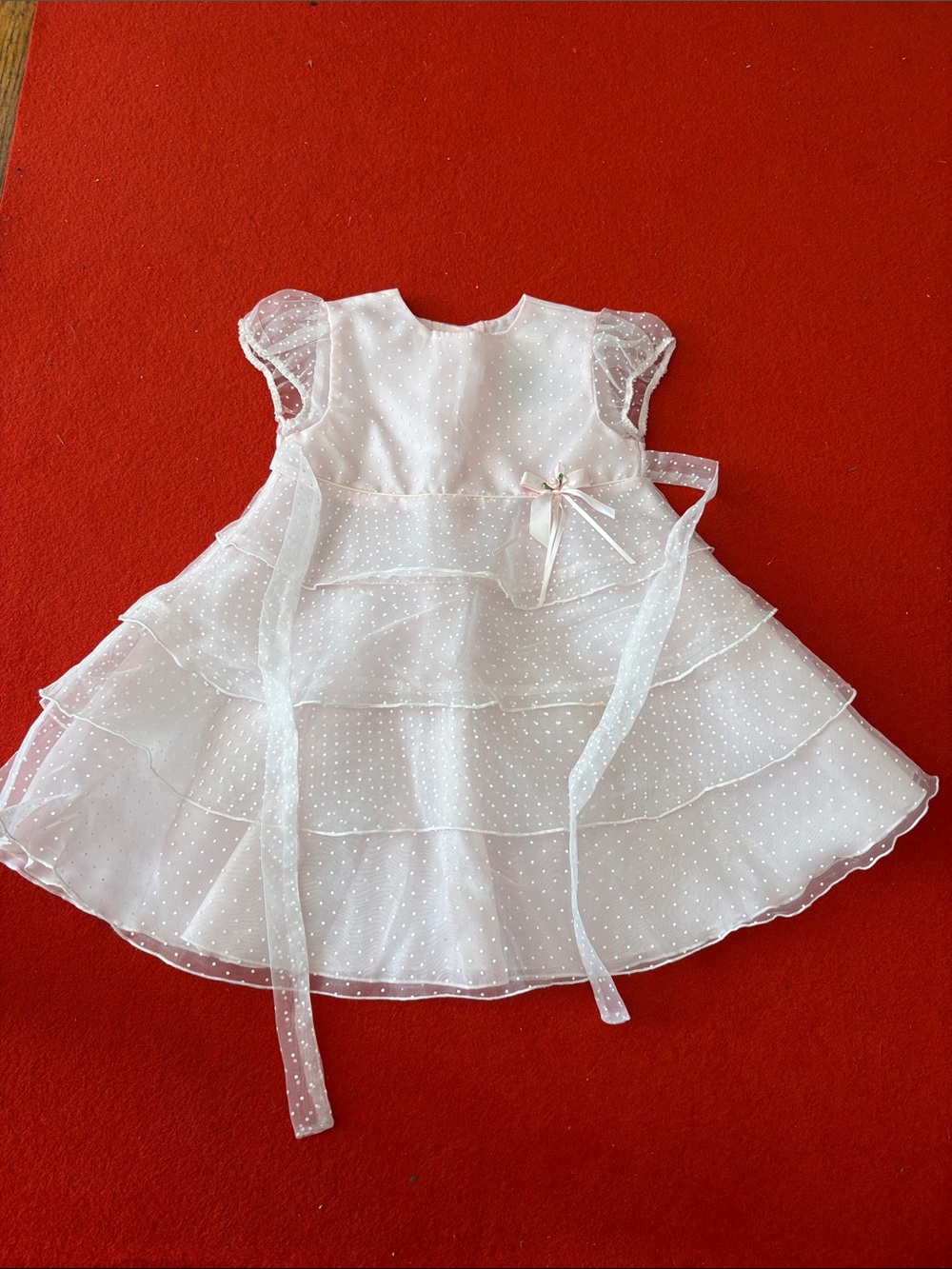 White Polka Dot Tiered Baby Dress with Bow